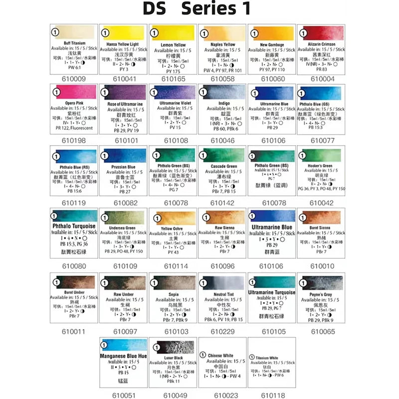 Peinture Aquarelle Professionnelle – Série 1/3 – Tube 5 ml – 46 Teintes