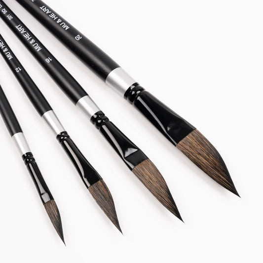 🌿 Pinceau à Peinture Aquarelle Poils d'Écureuil Mélangés, Manche en Bois Noir