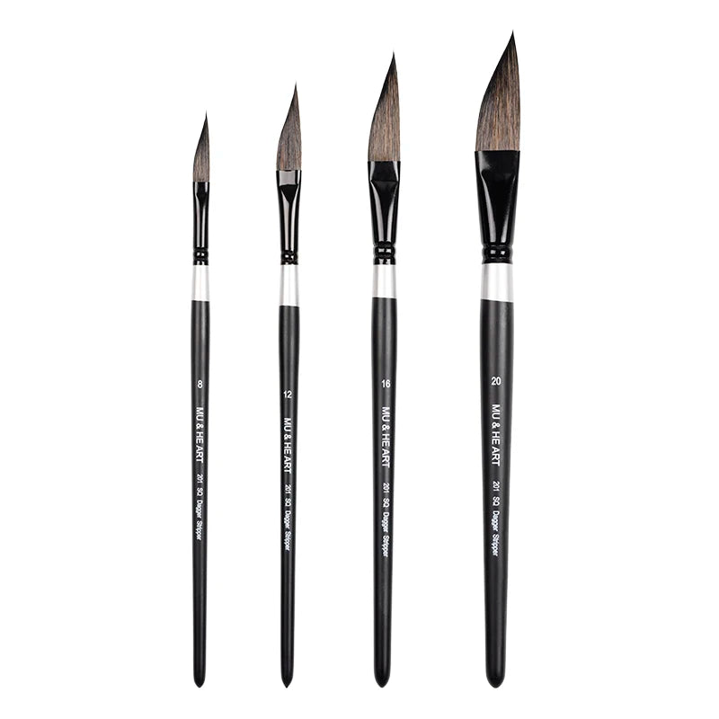 🌿 Pinceau à Peinture Aquarelle Poils d'Écureuil Mélangés, Manche en Bois Noir