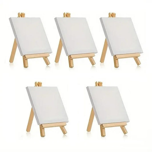 Ensemble de 5 Mini-Toiles Blanches à Peindre avec Chevalet Télescopique – HB01