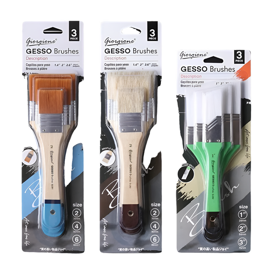 Ensemble de 3 Pinceaux pour Peinture Acrylique et Huile – Gesso